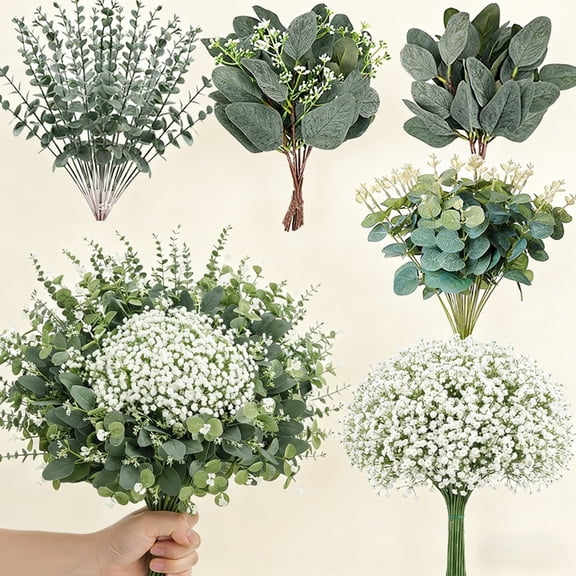 120 Pcs Mixed Eucalyptus Greenery Stems Artificial Flowers Bulk Eucalyptus Leaves Bundle Faux for DIY Wedding Decoration Bouquets Home Arrangement Floral Vase Decor