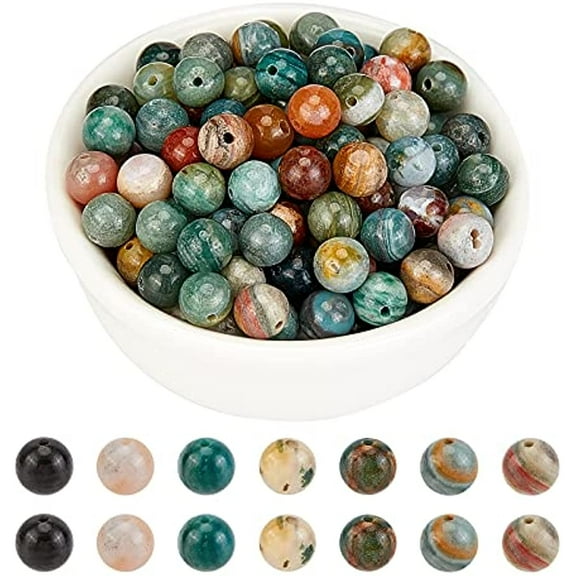 120 Pcs Natural Stone Beads 6mm Natural Ocean Jasper Round Beads Gemstone Loose Beads