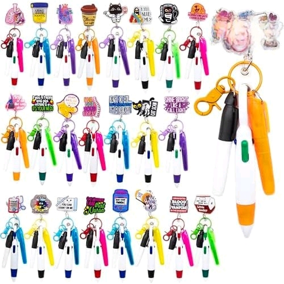120 Pcs Nurse Essentials Accessories, Badge Reel Pens Bulk Sets, Nursing Retractable 4- Pen with Highlighter, CNA Week Appreciation Gifts for Hospital Medical Assistant Student Doctor$$Office