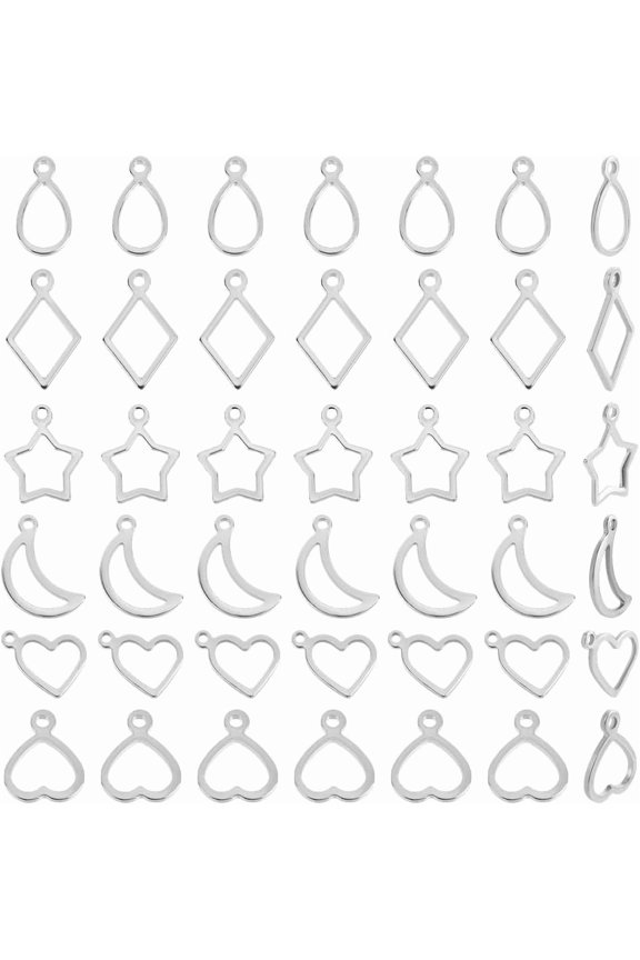120 Pcs Open Pendants 6 Styles Moon Teardrop Star Open Back Bezel Pendants Hollow Frame Resin Bezels Pendant Links Charms for DIY Craft Jewelry Making DIY Making
