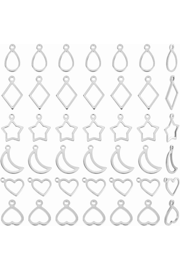 120 Pcs Open Pendants 6 Styles Moon Teardrop Star Open Back Bezel Pendants Hollow Frame Resin Bezels Pendant Links Charms