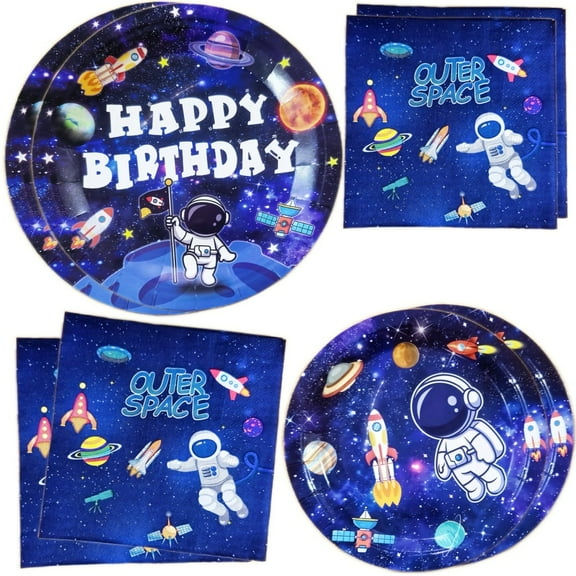 60 Pcs Outer Space Party Decorations Galaxy Party Tableware Set, Solar System Paper Party Plates Napkins Forks for 20 Guests, Party Favors Space Themed Birthday Party Supplies