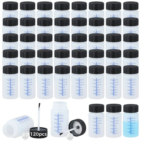 120 Pcs Paint Touch Up Bottles, 2 oz Empty Paint Bottles with Applicator Brushes, Safety Lids, and Mixing Balls, Plastic Leftover Paint Containers for Fixing Car Scratches, Stone Chips