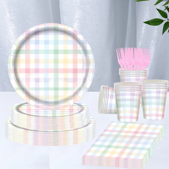 120 Pcs Pastel Plaid Gingham Theme Birthday Graduation Picnic PARTY plate Napkins For 24 Guests