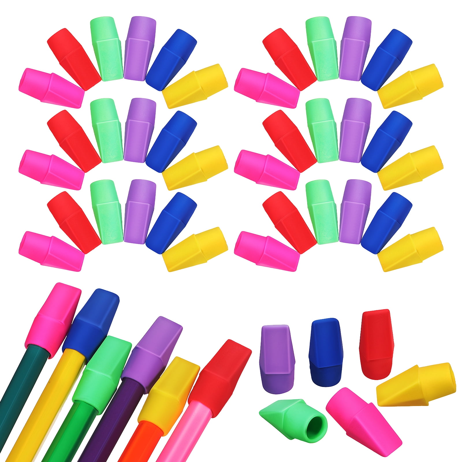 120Pcs Pencil Cap Erasers Toppers Mixed Color Pencil Top Erasers Stationery Supplies for Teachers