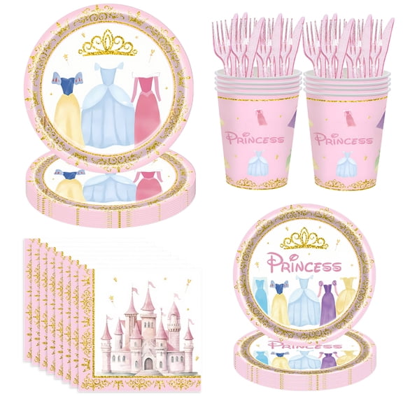 120 Pcs Pink Castle Crown Princess Gown Theme Birthday Graduation PARTY plate Napkins For 20 Guests