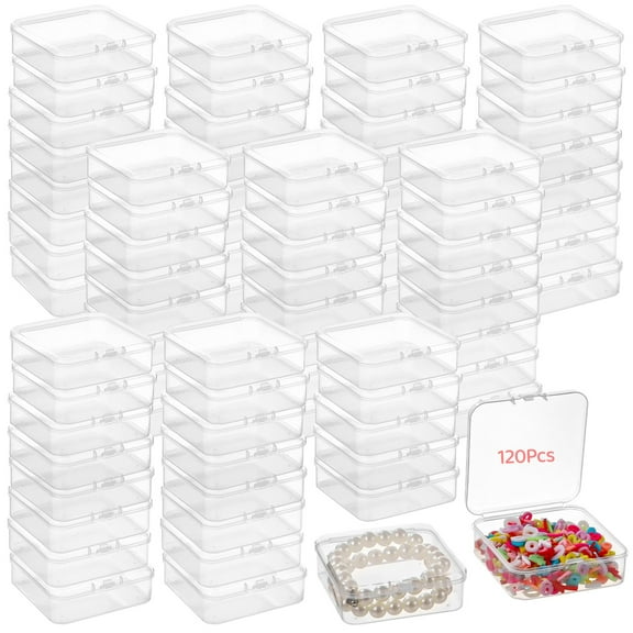 120 Pcs Plastic Bead Storage Containers, 331" Small Storage Boxes, Clear Square Containers with Hinged Lids, Mini Organizer Cases for Jewelry, Crafts, Small Items, Parts