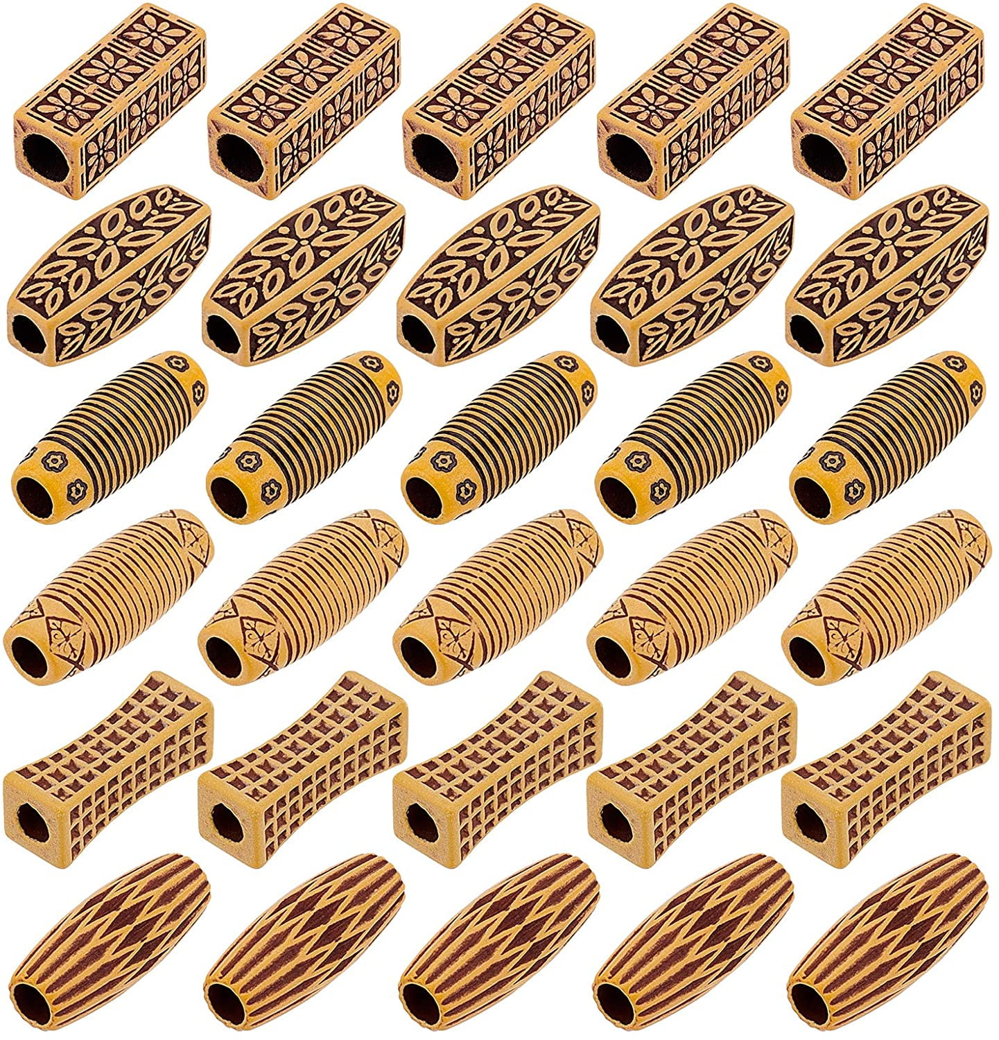 120 Pcs Plastic Braid Hair Beads Imitation Wood Dreadlock Tube Beads ...