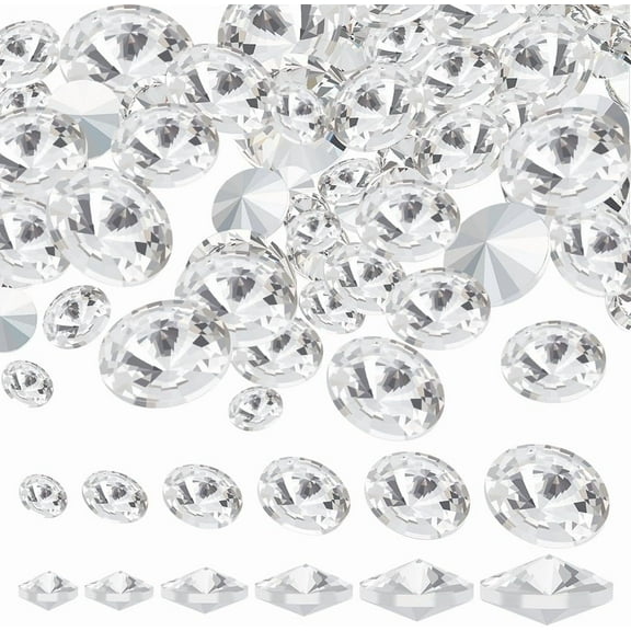 120 Pcs Pointed Back Rhinestone 6/8/10/12/14/16mm Glass Rhinestones Gems Clear Round Bead Jewels Embellishments Faceted Diamond for Craft Wedding Dress Decoration Jewelry Making