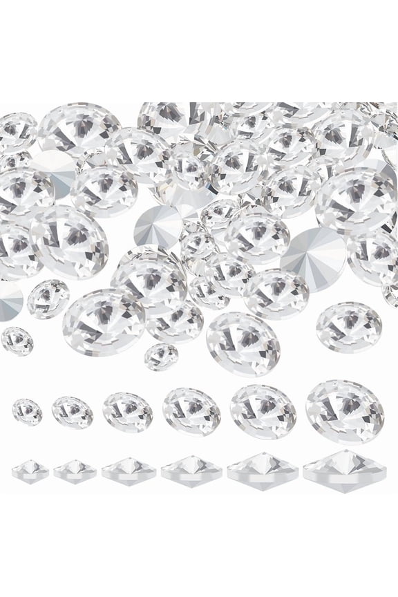 120 Pcs Pointed Back Rhinestone 6/8/10/12/14/16mm Glass Rhinestones Gems Clear Round Bead Jewels Embellishments Faceted Diamond for Craft Wedding Dress Decoration Jewelry Making