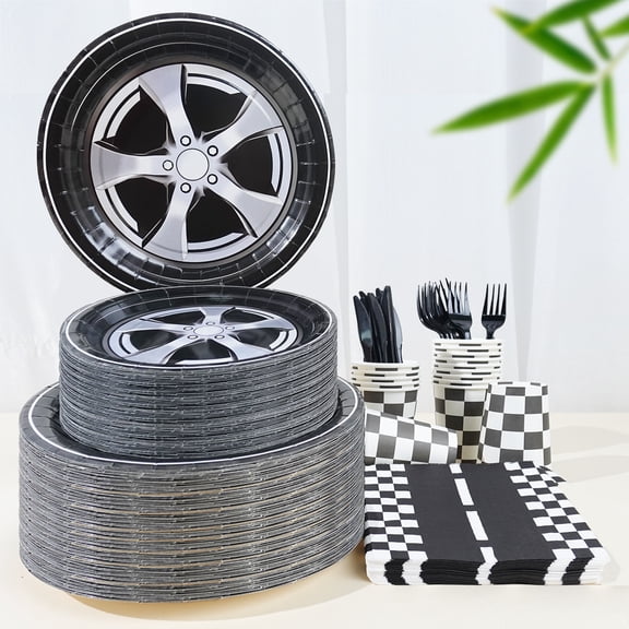 120 Pcs Racing Car Tire Theme Birthday Graduation PARTY plate Napkins Supplies For 20 Guests