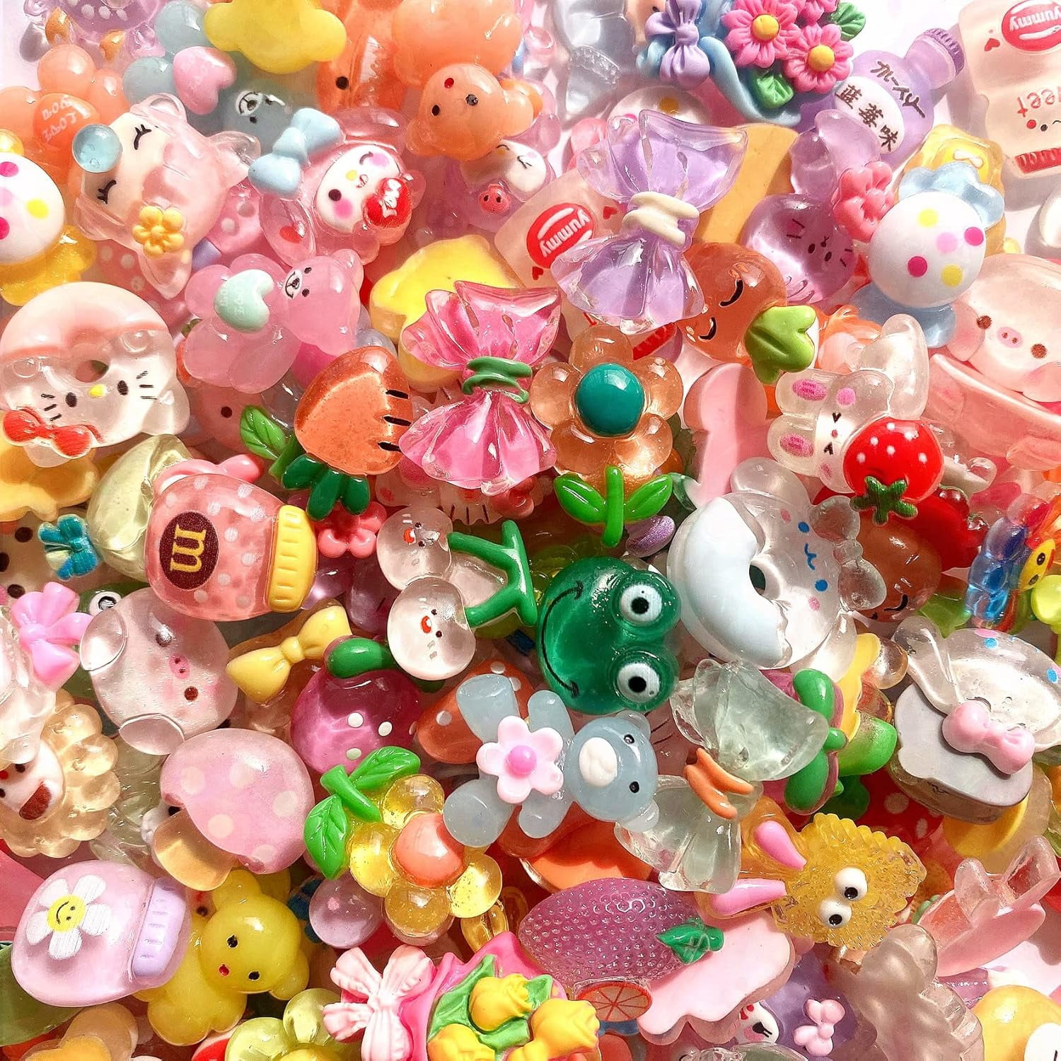 120 Pcs Random Slime Charms Bulk DIY Craft Making Making Kit, Resin Flat Back Slime Making Supplies for DIY Scrapbooking Crafts