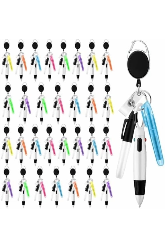 120 Pcs Retractable Nurse Pen Bulk Set 4 in 1 Ballpoint Pens Mini Highlighter Mini Marker Nursing Keychain Clip for Badge CNA Nurse Accessories Gifts Office(Black)$$Office