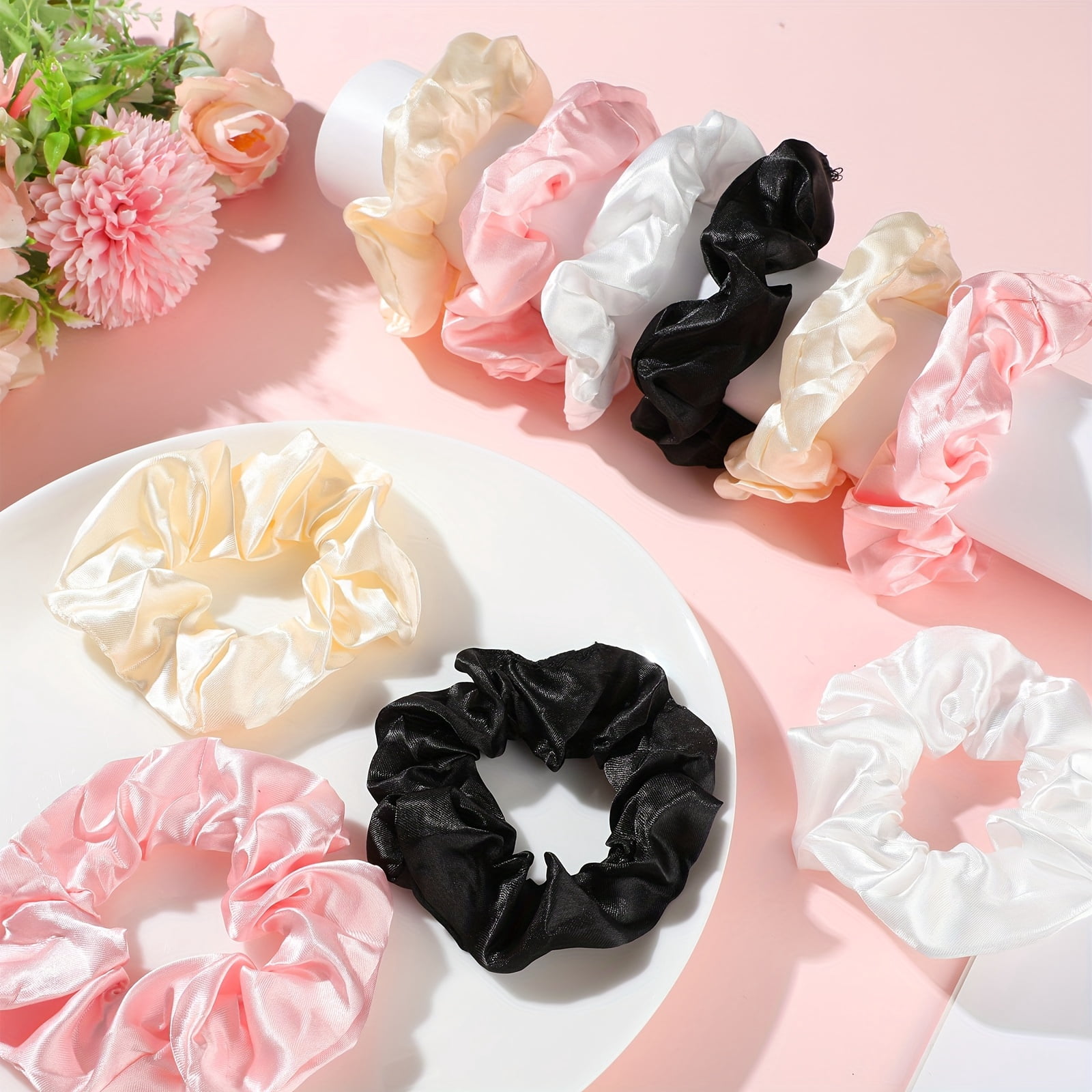 120 Pcs Satin Scrunchies Bulk, Silk Like Hair Ties for Women, 3.94" Soft Elastic Ponytail Holders in 4 Colors, Gentle Hair Bands for Daily Styling Accessories and Gift Giving