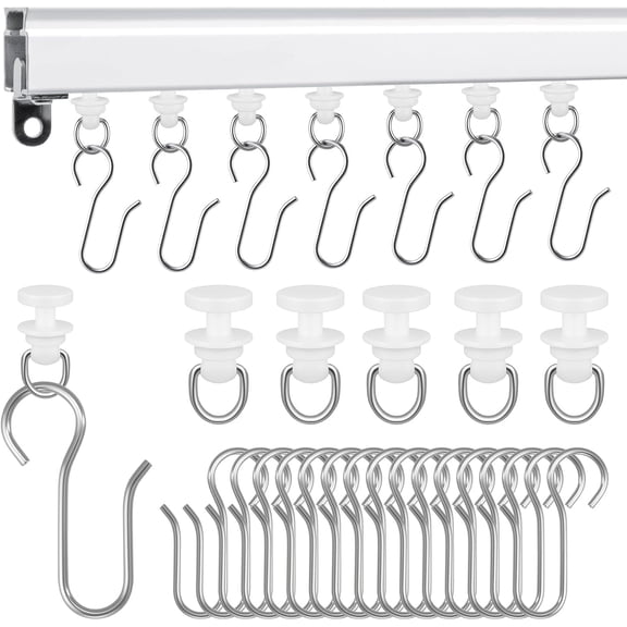 120 Pcs Shower Curtain Track Gliders & Curtain Hooks Set | Ceiling Mount Sliding Track S Shaped Metal Drapery Hooks and Plastic Rollers Sets for Drape Rails and Tracks