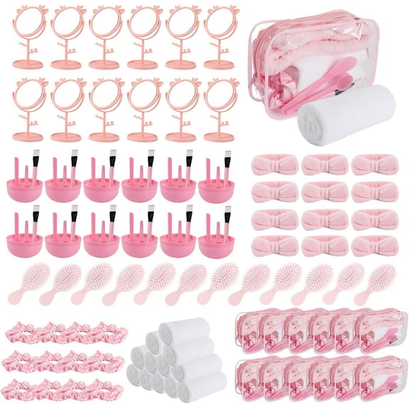 120 Pcs Spa Party Favors Supplies Bulk, Include Face Mask Mixing Bowl Set, Air Cushion Comb, Mirror, Headband, Scoop, Hair Bands, Cosmetic Bags, Face Wash Cloths for Spa Sleepover Birthday Party