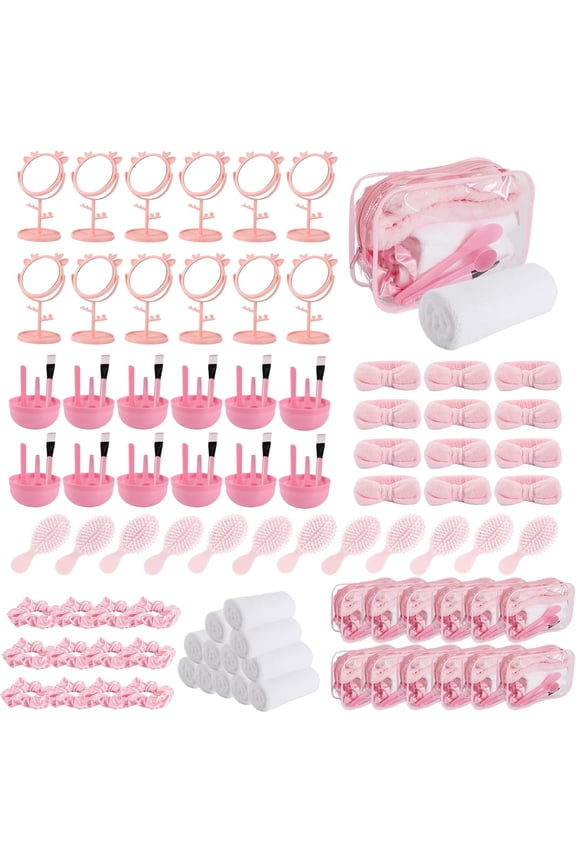 120 Pcs Spa Party Favors Supplies Bulk, Include Face Mask Mixing Bowl Set, Air Cushion Comb, Mirror, Headband, Scoop, Hair Bands, Cosmetic Bags, Face Wash Cloths for Spa Sleepover Birthday Party