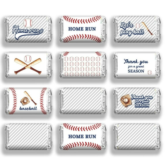 120 Pcs Sports Theme Mini Candy Bar Wrappers Baseball Let's Play Ball Chocolates Bar Label Stickers