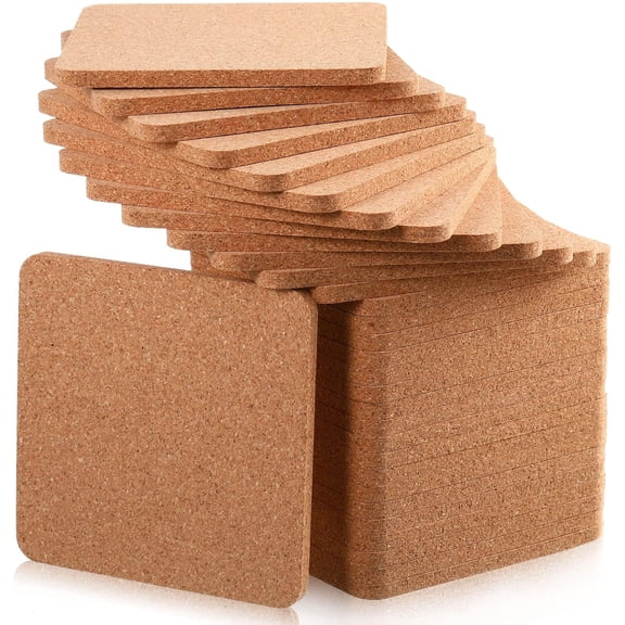 120 Pcs Square Cork Trivets 4 x 0.2 Inch Coasters for Drinks Absorbent Plant Pot Natural Bar Kitchen Pads Drink Set Table Dishes Plate
