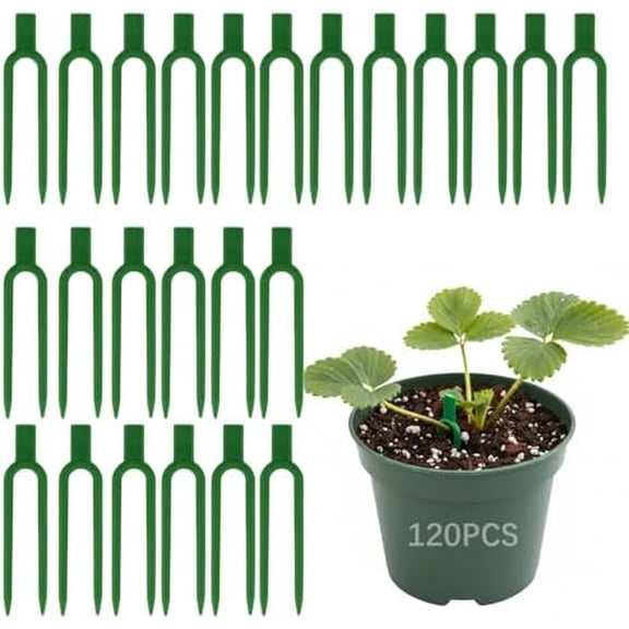 120 Pcs Strawberry Plant Support Pins, Plastic U-Shaped Garden Anchor Clips for Plant Cuttings and Runners Rooting, Reusable Plant Fixing Pins for Garden Use (Green)