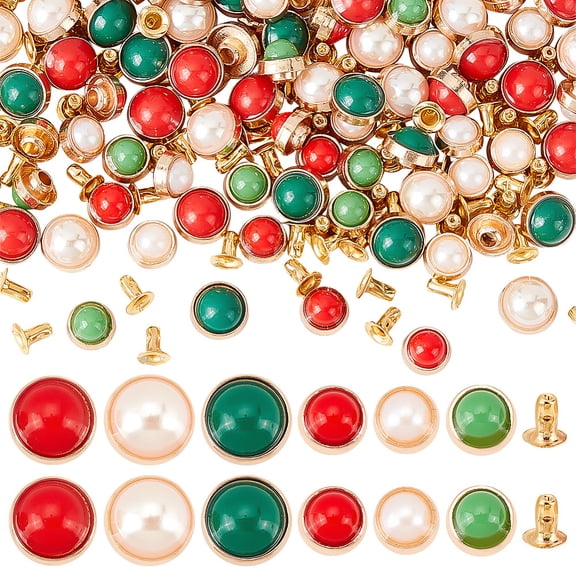 120 Pcs Turquoise Quick Rivets 6 Colors Alloy Half Round Rivets with Pearl Iron Stud Buttons Diamond Rivets Crafts Christmas