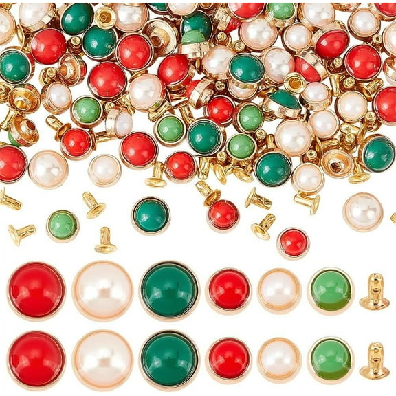 120 Pcs Turquoise Quick Rivets 6 Colors Alloy Half Round Rivets with Pearl Iron Stud Buttons Diamond Rivets for DIY Crafts Christmas DIY