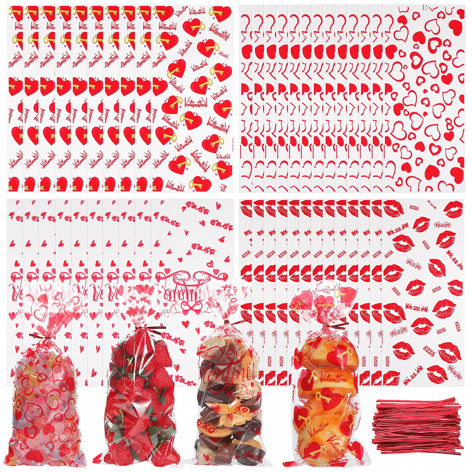 25 Valentine Treat Bags With Ties | Heart-Themed Goodie Bags For Candy & Small Gifts