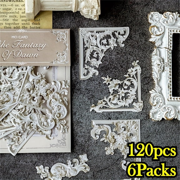 120 Pcs Vintage Corner Stickers, Floral Lace Border Glossy Relief Cutout Frames for Scrapbooking, Journaling, Card Making & DIY Crafts Gift