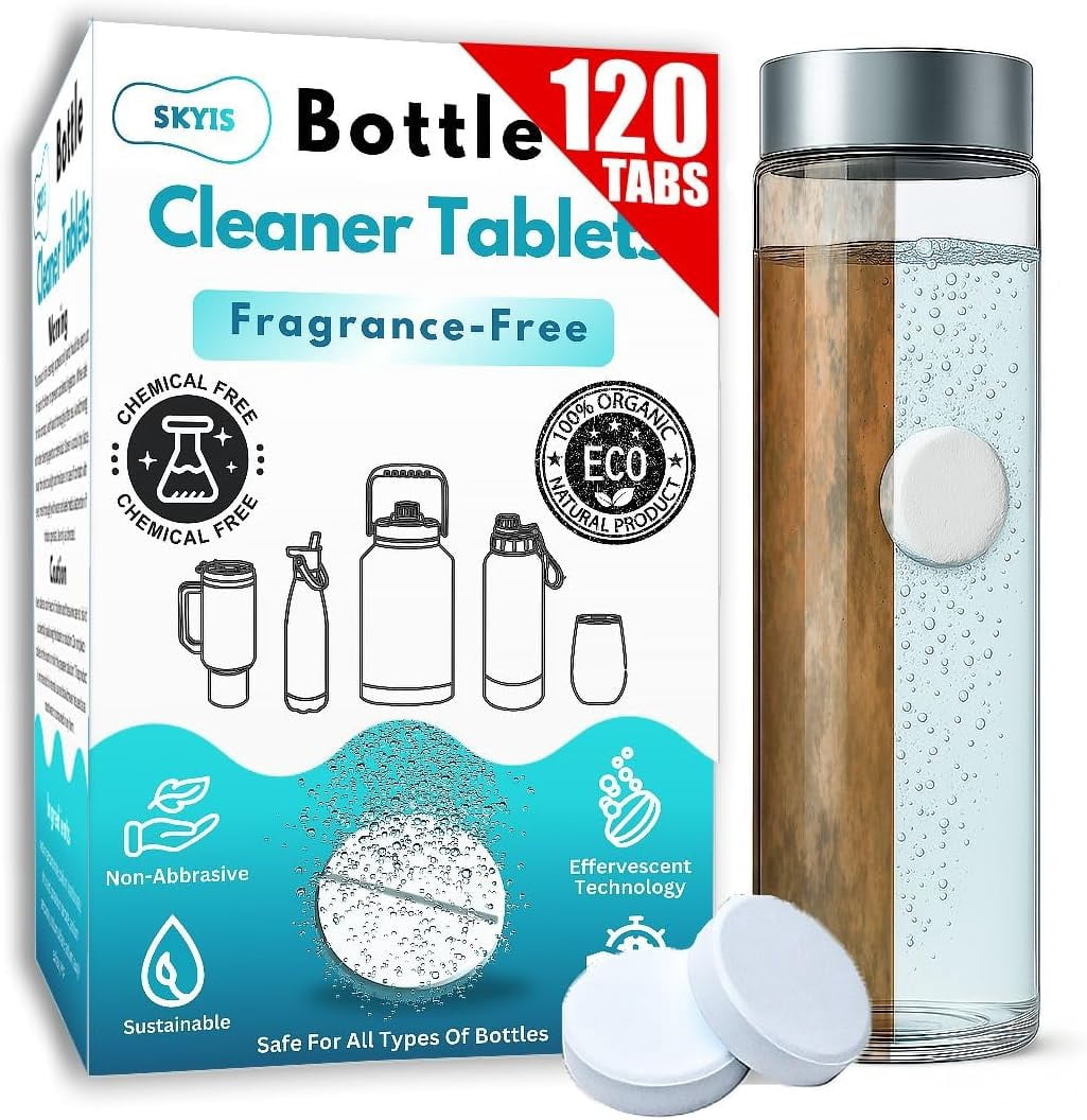 120 Pcs Water Bottle Cleaning Tablets, Bottle Cleaning Tablets for Stainless Steel Water Bottles & Tumblers, Bottle Cleaner tablets are ideal cleaner for all Water Bottles, Removes Odor & Stains