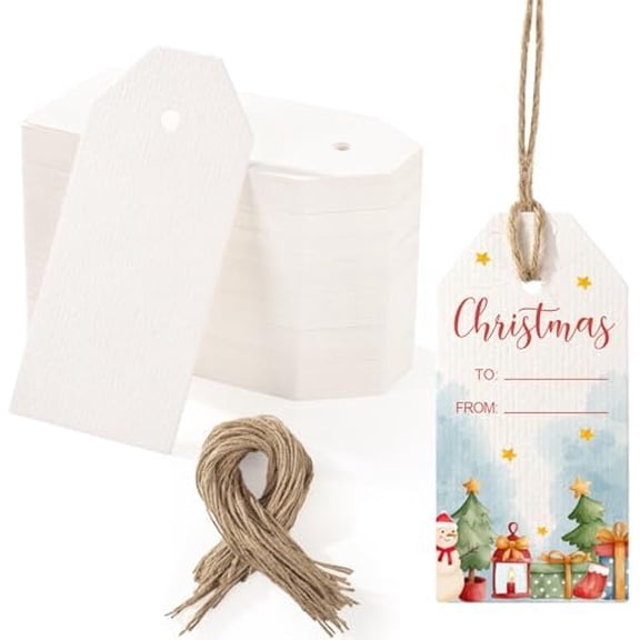 120 Pcs Watercolor Tags with Attached String, Blank Gift Tags Handmade Tags 140 lb/300 GSM Watercolor Paper Cards for Paint, DIY Crafts, Holiday, Wedding(3.75 x 1.75 inch)$$Office