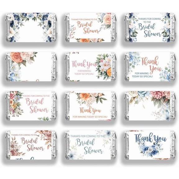120 Pcs Wedding Candy Wrapping Paper Thank You Flower Mini Candy Bar Wrapper Thank You Coming to the Bridal Shower Chocolates Bar Label Stickers
