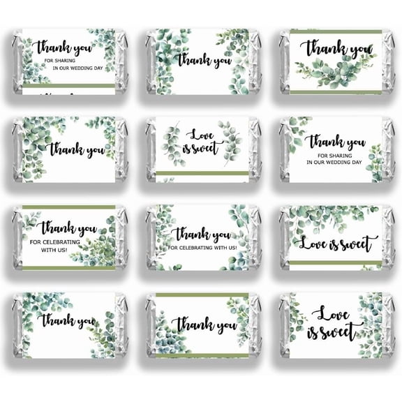 120 Pcs Wedding Candy Wrapping Paper Thank You for Sharing In Our Wedding Day Green Mini Candy Bar Wrapper Love Is Sweet Chocolates Bar Label Stickers for Guests Party Favors for DIY