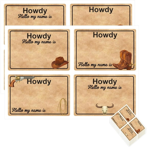 120 Pcs Western Cowboy Name Tag Stickers Wild Wild West Adhesive Student Name Tags - 2×3 inch Cowboy Name Tag Stickers (2x3inch)