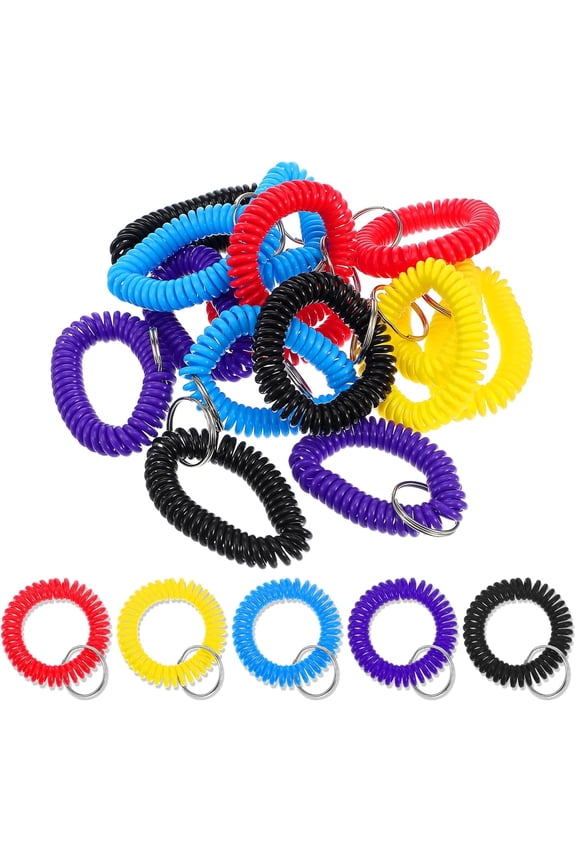 120 Pcs Wristlet Keychains, 5-Color Stretchable Spiral Wrist Keychain Bracelet with Metal Ring for Gym, Pool, Office, Sauna, and Outdoor Sports