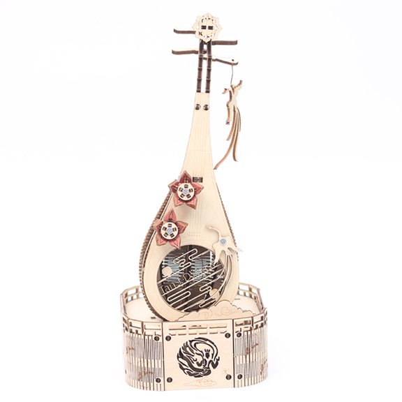 120 Piece Ancient String Instrument 3D Wooden Puzzle Lute Music Box Mechanical Gear Transmission Craft DIY Assembly Building Set Kit for Collectors