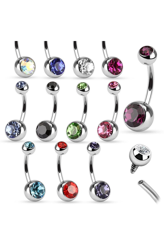 120-Piece Belly Ring Wholesale Lot 14G Surgical Steel Internally Threaded CZ Gem