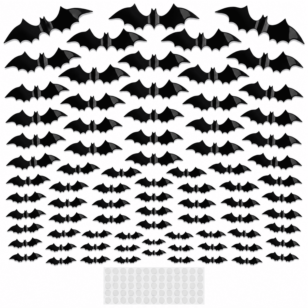 120-Piece Halloween 3D Bat Wall Stickers, 4 Sizes, Waterproof Reusable ...
