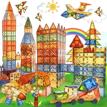 120 Piece Set Magnetic Tiles, 3D Building Blocks Toy, Construction Playboards for Ages 3+, Rivets-Fastened, Educational, Recreational, Conventional, Natural Color