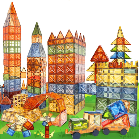Tiagowell LUFF 120 Piece Magnetic Tiles Set, 3D Building Blocks Toy with Robust Double Bar Magnets, High-Quality Non-Toxic ABS, Variety of Shapes and Colors for Ages 3-9