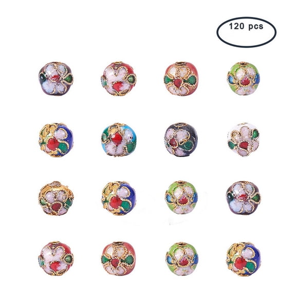120 Pieces 8mm Handmade Round Enamel Cloisonne Beads for DIY Jewelry Making Craft Loose Beads Mixed Color for DIY