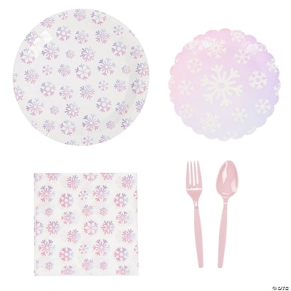 120 Pieces Arctic Wonderland Party Snowflake Disposable Tableware Kit for 24 Guests