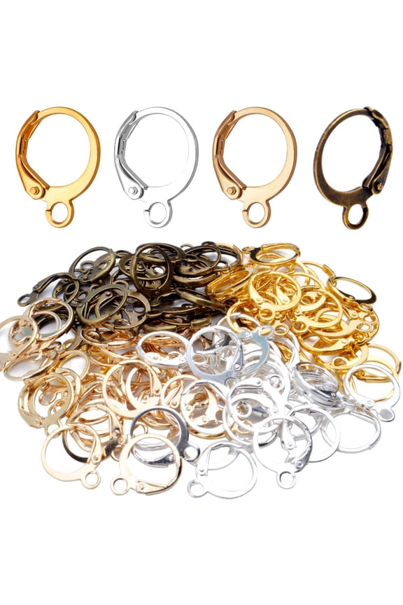 120 Pieces Brass Lever Back Earring Round French Hook Ear Wire with Open Loop - Hypoallergenic Earring Hooks for Earring Designs Jewelry Making - 4 Colors