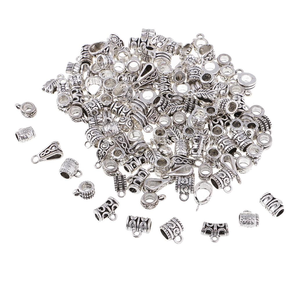 HILABEE 120 Pieces Bulk Plated Bails For Making Bracelet Necklace Charms Connectors Spacer Beads For Jewelry Making Crafts