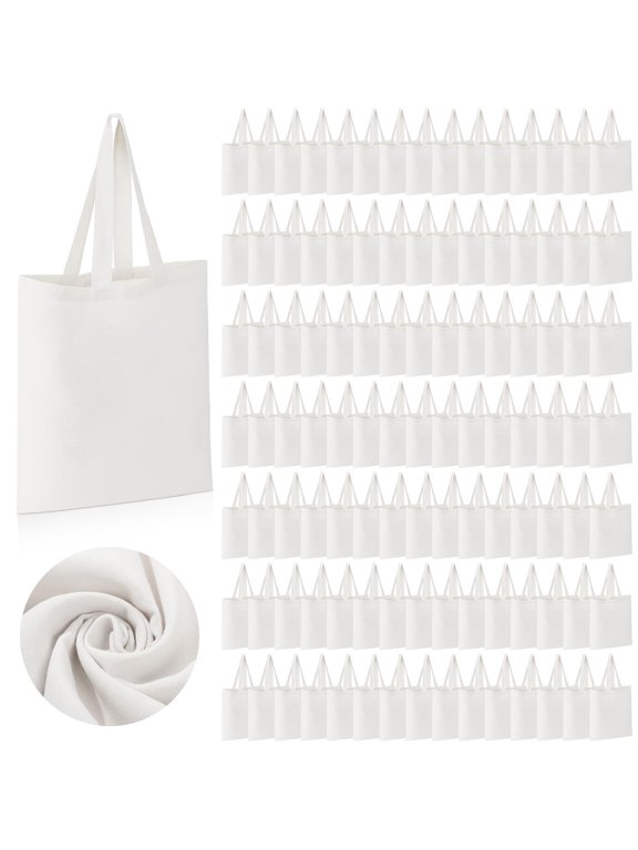 120 Pieces Cotton Tote Bag Bulk 13 x 15 Inch Blank Shopping Cloth Bags Reusable with Long Handle for Women Men DIY (White)