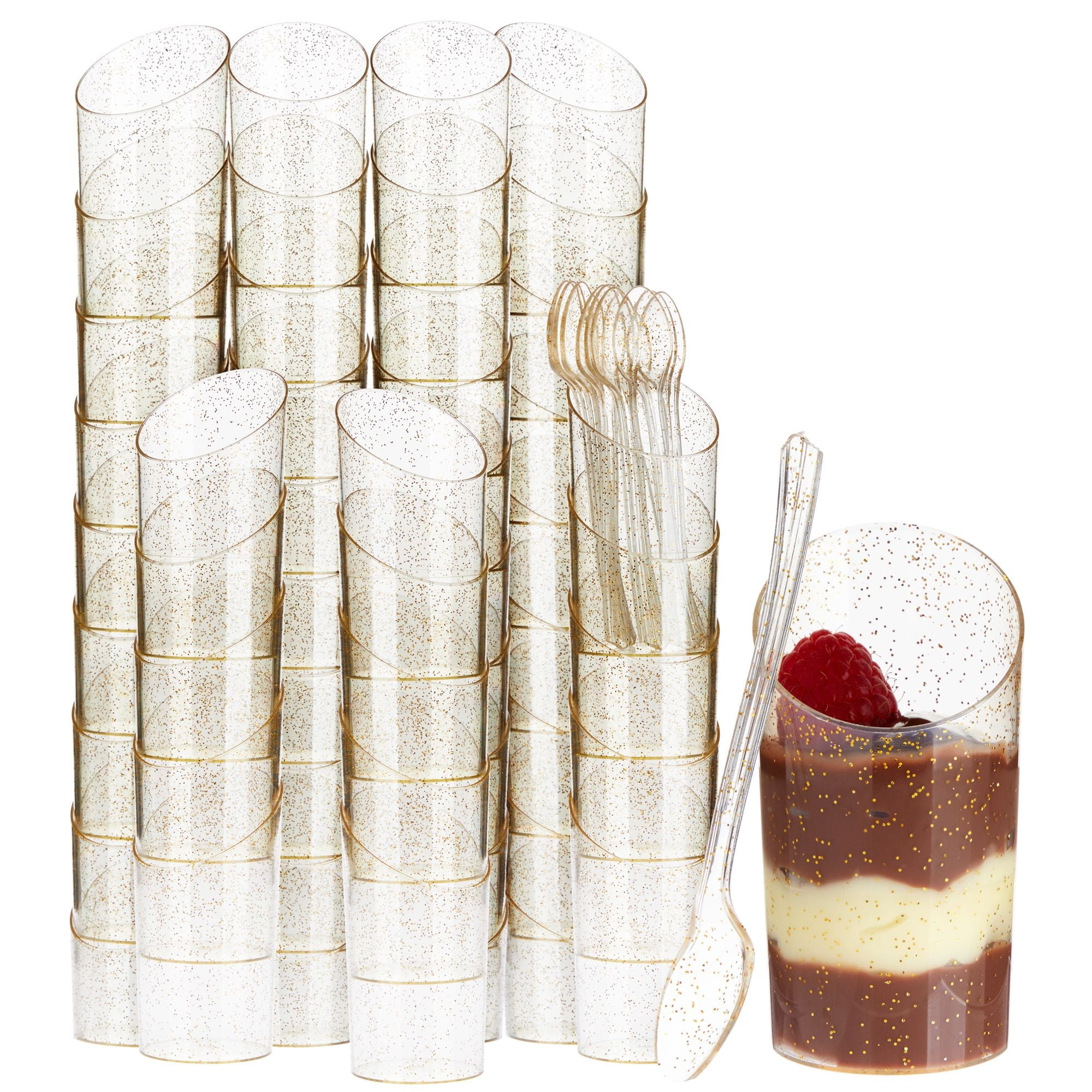 120 Pieces of Gold Glitter Mini Dessert Cups with Spoons, Plastic