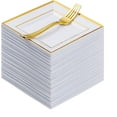 thumbnail image 1 of 120 Pieces Gold Square Plastic Plates with Forks, Gold Dessert Plates for 60 Guests, Heavy Duty Disposable Plates for Party, Including 60 6.5" Plastic Plates and 60 7.4" Forks, 1 of 6