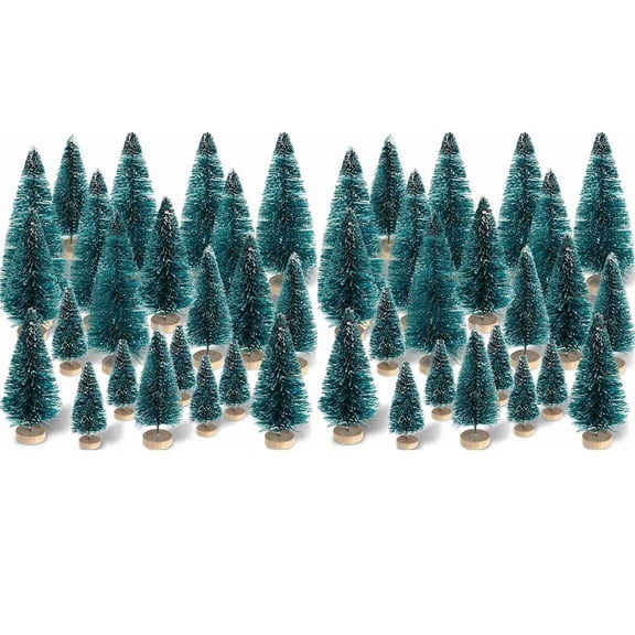 120 Pieces Mini Sisal Snow Frost Trees Winter Pine with Wood Base Snow Ornaments Tabletop Trees for
