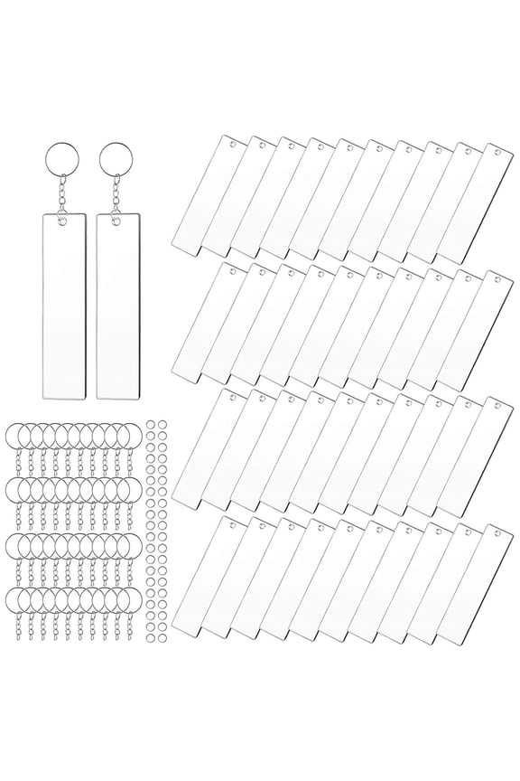 120 Pieces Rectangle Acrylic Key Chain Blank Transparent Acrylic KeyChain Blank