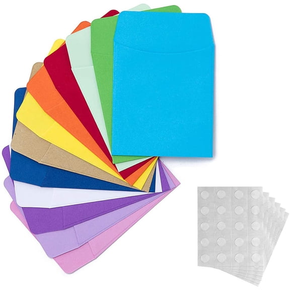 120 Pieces Small Envelopes Library Card Non-Adhesive Packets Envelopes with 120 Pieces Adhesive Double Sided Glue Points for School, Library, Office Task Trackers and Gift Tag