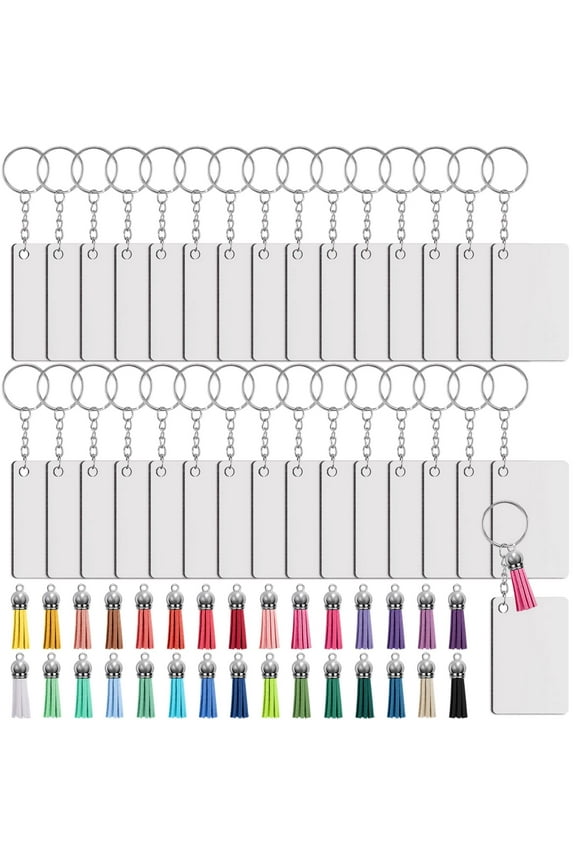 120 Pieces Sublimation Keychain Blanks Set Rectangle Heat Transfer Blanks Keychain Tassels with Key Rings MDF Sublimation Blank for Keychain, DIY and Craft, Double-Side Printed